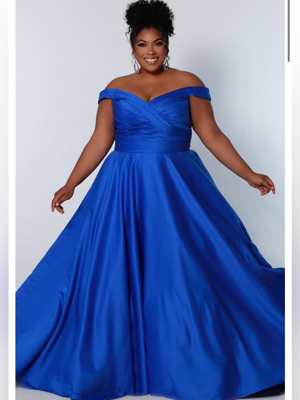 Sydney's Closet SC7321 Plus Size Off-Shoulder Sapphire Blue Ball Gown Size 20